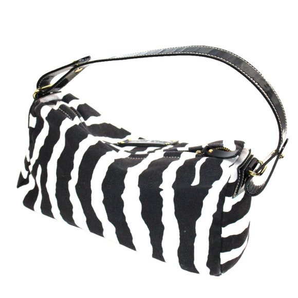 Kate Spade Fisher Island Black & White Zebra Print Canvas Shoulder Satch… - Picture 4 of 9